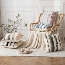 Boho Throw Pillow Covers Set Of 2, 18x18 Inch Striped Chenille - Black - View 4