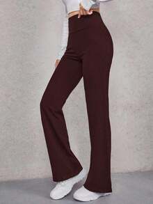 Pantalones acampanados de cintura ancha - Burdeos - Ver 3