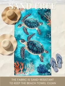 1pc Coral Turtle Print Beach Towel, Swimming Towel, Fashionable Beach Towel, Made Of Soft And Comfortable Microfiber Material With Super Absorbency, Lightweight And Portable, Windproof, UV-Resistant, Anti-Sand, Suitable For Summer Travel And Vacation, Also Can Be Used For Bathroom Decor - Coral Turtle - View 8