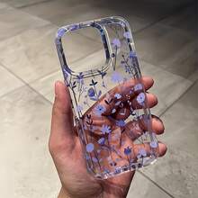 1pc Large Hole Space Shell Straight Edge Lavender Flower Pattern Phone Case, Personalized Fit For IPhone 16 Pro Max, 17/16/15/14 Plus, 13/12/11, Air - Multicolor - View 2