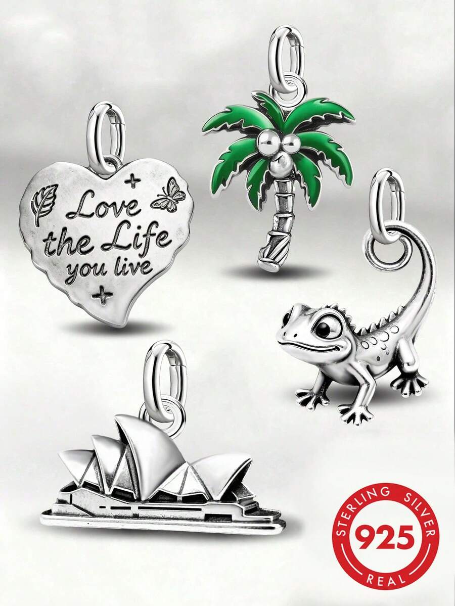 1pc Minimalist Unique 925 Sterling Silver Coconut Tree Pendant, DIY Necklace, Delicate Jewelry Gift Suitable For Women And Men - Set 1 - View 1