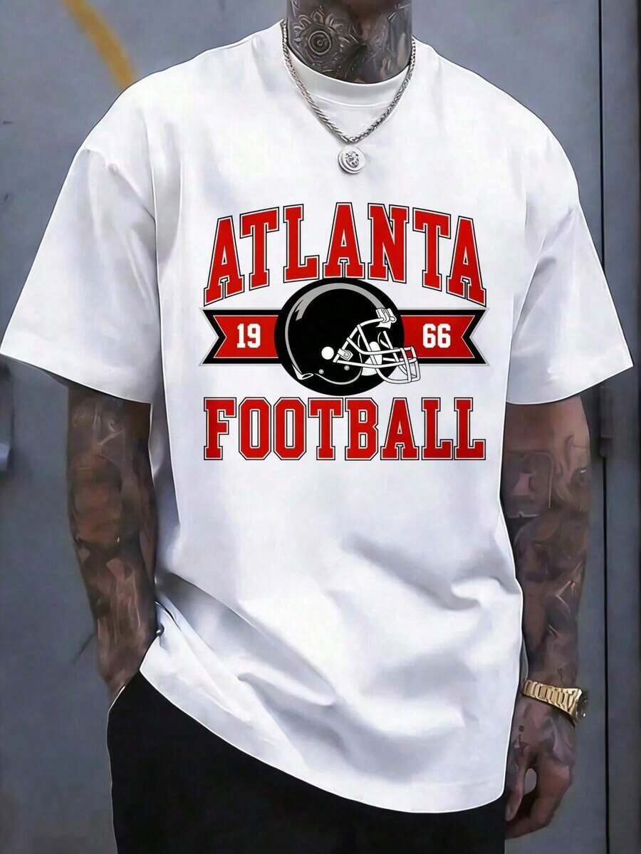 Camiseta Casual Nueva para Hombre, Diseño de Casco de Fútbol Americano Atlanta 1966, Camiseta Negra, Ropa Deportiva Casual para Hombre, Artículos Populares Adecuados para Eventos Deportivos, Fiestas, Salidas, Deportes y Otros Regalos Festivos - Blanco - Ver 1