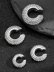Set de 4 piezas/8 piezas de aretes de clip con forma de C, incrustados de cobre y circonita, estilo punk hip-hop, joyas simples y elegantes para mujer, de uso versátil para uso diario - Multicolor - Ver 17