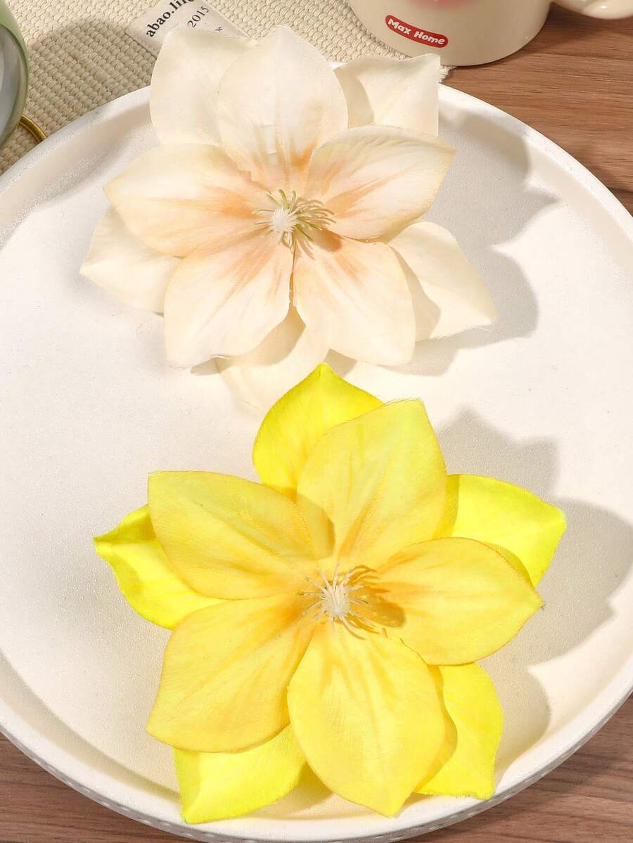 2pcs Tie Dye Faux Flower Hair Clips, Gradient White To Yellow, Decorative Side Bangs Fixation, Romantic French Countryside Vibe, Suitable For Beach, Party, Vacation, Claw Clips - Multicolor - View 1