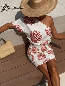 Women's Fashionable Versatile Elegant Floral Print Off-Shoulder Bodycon Dress, Spring/Summer - Multicolor - View 10