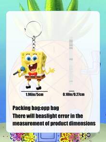 SpongeBob SquarePants 方形褲鑰匙圈，可愛卡通角色鑰匙環，耐用鑰匙收納吊飾，適用於鑰匙、包包和背包，可用作粉絲周邊、派對禮物及日常使用 - Sponge Bob SquarePants 3 - 查看 3