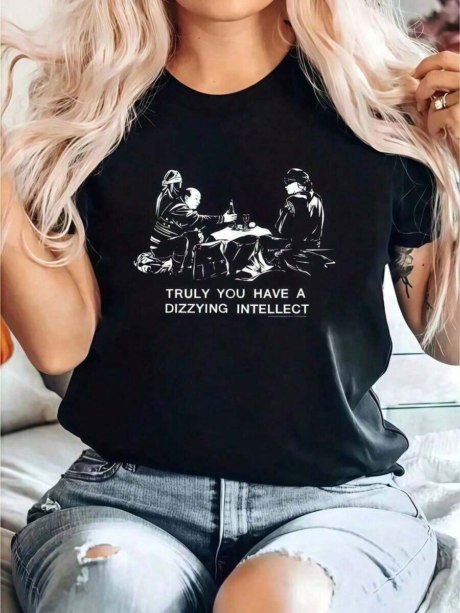 Camiseta Con Estampado De La Princesa Prometida Inteligencia Mareante , Camiseta Casual De Cuello Redondo De Manga Corta Y Cómoda Para Primavera Y Verano, Ropa De Mujer-Vintage Street Style Unisex Loose Cotton Short Sleeve Crew Neck T-Shirtblusas para mujer. blusas.blusas casuales para dama. - Negro - Ver 1