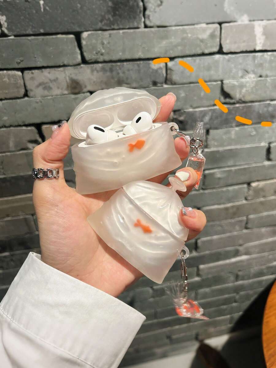 1 chiếc hộp đựng tai nghe hình cá vàng mặt dây chuyền làm từ túi rác màu trắng sáng tạo, tương thích với Apple 1/2, 3, 4 và Pro. - Nhiều màu - Xem 1