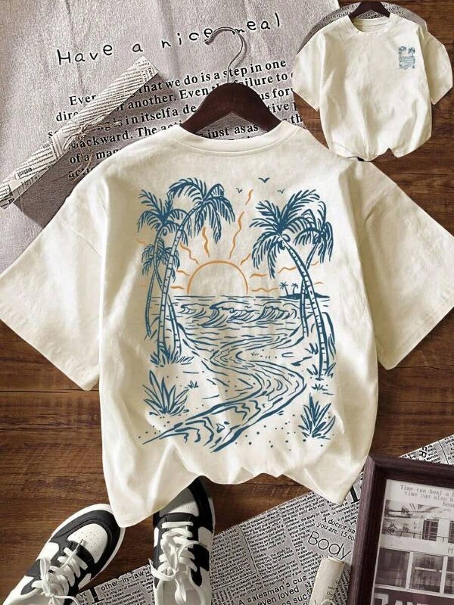 Camiseta informal de mujer de manga corta, cuello redondo y ajuste holgado con estampado de letras, para el verano - Negro - Ver 1