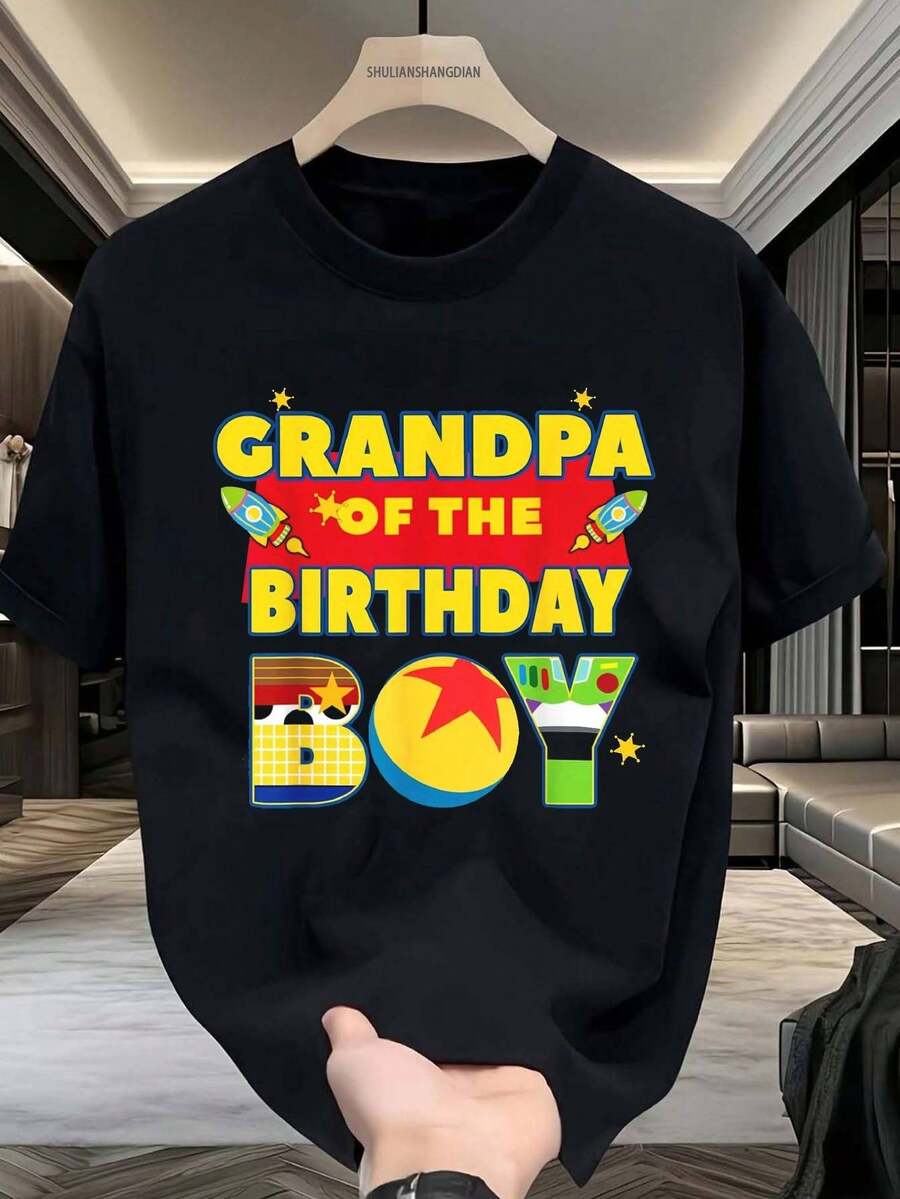 Camiseta para Hombre - SOLO TÚ - Cumpleaños del Abuelo con Iconos y Texto Coloridos, 100% Algodón, Suave y Cómoda, Lavable a Máquina, Deportes y Exteriores, Día de la Independencia, Diseño de Halloween, Camisetas para Hombres.jpg - Negro - Ver 1
