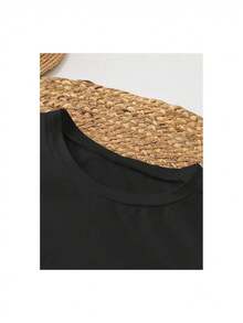 YOCASA Camiseta Casual de Verano para Mujer, con Cuello Redondo, Ajustada y Manga Corta, con Estampado de Pintura al Óleo, Floral, Corazón, Cereza y Patrones de Letras. Tejido Casual Simple, Estilo Deportivo, Ideal para Uso Diario y un Citas de San Valentín. - Negro - Ver 4