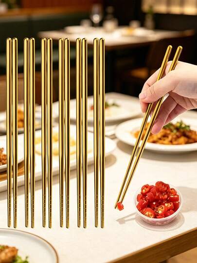 5 Pairs High Quality Stainless Steel Chopsticks - Non-Slip, Reusable Korean And Japanese Style Food Sticks For Sushi, Snacks Etc. - Durable Kitchen Utensil Set