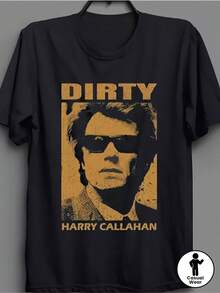 Camiseta unisex de manga corta para hombre, estilo casual, de gran tamaño, con estampado "Dirty Callahan 70Sie", ideal para vacaciones, cómoda, lavable, con estampado único, duradera, transpirable, de cuello redondo, para uso diario y estilo urbano. Adecuada para fiestas y uso diario, perfecta para vacaciones y momentos de ocio, ideal para fiestas y vacaciones en familia, moda urbana y moderna, atuendo para fiestas, ropa casual de verano. - Negro - Ver 7