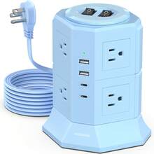 Regleta de enchufes con protección contra sobretensiones, 8/12 tomas de CA, 4/5 puertos USB (2 tipo C), cable de extensión ultraplano de 6,5/10 pies, enchufe plano, para el hogar, la oficina y el dormitorio. - Tipo de Enchufe B USA (110-127V) - Ver 12