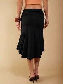 Falda Elegante Casual Asimétrica con Volantes para Mujer KGhn, Falda Negra de Primavera/Verano - Naranja - Ver 10