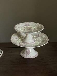 1 pieza Juego de vajilla de cerámica francesa retro rosa con relieve, que incluye plato de servir, taza de café y platillo, bol de arroz, bol de postre, vajilla, plato de cerámica, serie de taza de café y platillo, plato de postre, regalo de vacaciones/recuerdo Vuelta al colegio - Multicolor - Ver 3