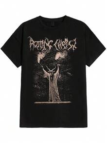 Breathable Short-Sleeve T-Shirt With A Rotting Christ - Gloria De Domino Inferni Print - Perfect For Parties And Casual Wear. These Party Shirts Are Made From Comfortable, Breathable Materials. A Casual Summer Style, This Short-Sleeve T-Shirt Is Suitable For Lounging At Home, Everyday Wear, Parties, And Travel-A Perfect Gift For Friends Or Family. - 黑色 - 查看 5