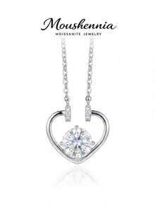 MOUSHEENIA 925 Sterling Silver Heart Pendant Necklace For Women - Genuine Moissanite Solitaire - Dainty Round Cut Diamond Simulant - Eternal Love Promise Jewelry - Gift For Her Anniversary Wedding Birthday - Pendant Necklace - View 1