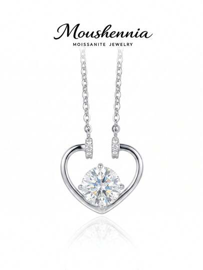 MOUSHEENIA Dây chuyền mặt hình trái tim bằng bạc Sterling 925 dành cho nữ - Đá Moissanite nguyên chất - Đá giả kim cương cắt tròn tinh tế - Trang sức tượng trưng cho tình yêu vĩnh cửu - Quà tặng cho người yêu nhân dịp kỷ niệm, đám cưới, sinh nhật.