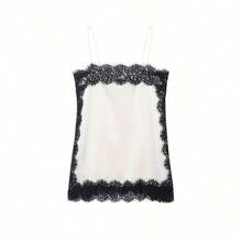 Blusa de satén y encaje de estilo minimalista europeo y americano, de moda para el verano, para vacaciones - Blanco 2 - Ver 5