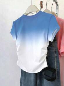 Camiseta gráfica de verano para mujer, estampado de rayas multicolor, verde, rosa, cintura ajustada, adecuada para citas, vuelta al colegio, Día del Maestro - Multicolor 2 - Ver 2