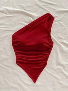 Blusa casual de unicolor con hombros oblicuos y ajustada, apropiada para el verano - Multicolor - Ver 7