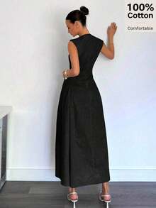 Vestido Largo con Cierre y Decoración Metálica para Mujer , Nuevo Vestido de Noche Elegante Negro de Verano para Eventos Formales - Burdeos - Ver 9