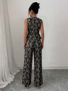 Elenzya Nuevo traje de encaje casual y elegante para mujer, con contraste de color de encaje y botones de perla, adecuado para el Día de San Valentín, Halloween, vuelta al colegio, primavera/verano, traje de oficina profesional, atuendo de maestra, trayecto, ocio, vacaciones - Caqui - Ver 2