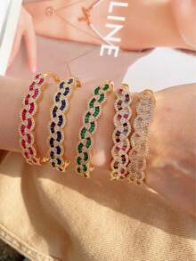 1 chiếc vòng tay dây xích cầu vồng, vòng tay đính đá lấp lánh tối giản thời trang cổ điển, chất liệu an toàn cho da, quà tặng cho ngày Valentine. - màu sắc - Xem 2