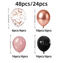 48pcs/24pcs Set 10inch/12inch Black, Vintage Pink, Rose Gold, Rose Gold Foil Sequin Latex Balloon Arch Kit, Suitable For Graduation Party, Birthday, Bachelorette Party, Girls Night Decoration, Dance Party DIY Backdrop Supplies - Multicolor - View 6