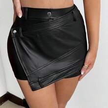 BamGlam Women's Asymmetrical Hem Skorts - Negro - Ver 4