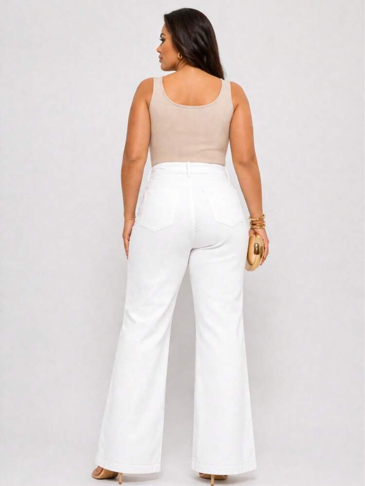 Women's Wide Leg Plus Size Jeans - High Quality - White - View 5