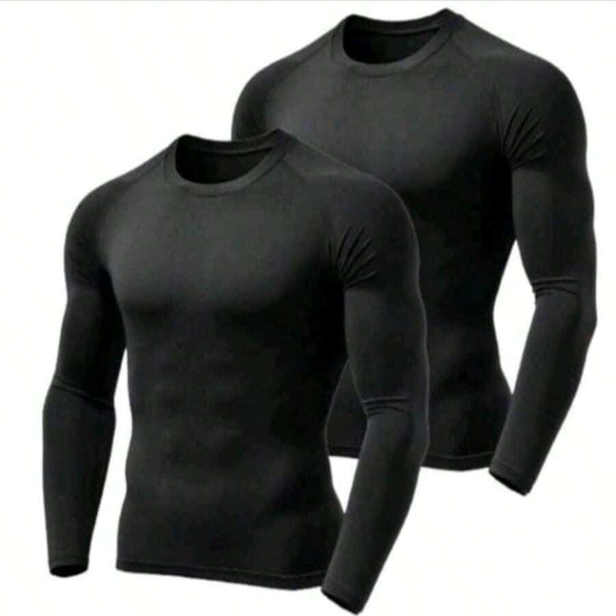 2 Thermal Base Layer Shirts With UV Protection, Breathable Fabric, Ideal For Activities In The Sun - 黑色 - 查看 1