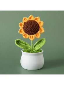 1 pièce/3 pièces Tournesol fait main au crochet, fleur artificielle tricotée, plante de tournesol en pot en bois, convient pour la voiture, le bureau, la salle d'étude, l'anniversaire, la chambre, le cadeau de décoration de la maison, la décoration de Noël créative d'hiver - tournesol - Voir 4