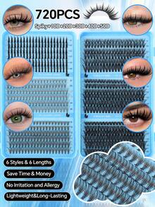 720/576PCS DIY Eyelash Extension Kit, Mixed Assortment Of Lengths (8–16mm), Beginner-Friendly And Easy To Apply For A Natural-Looking, Including 6 Styles In One Box, Effortlessly Create Personalized Lash Looks Tailored To Your Preference - D - View 8