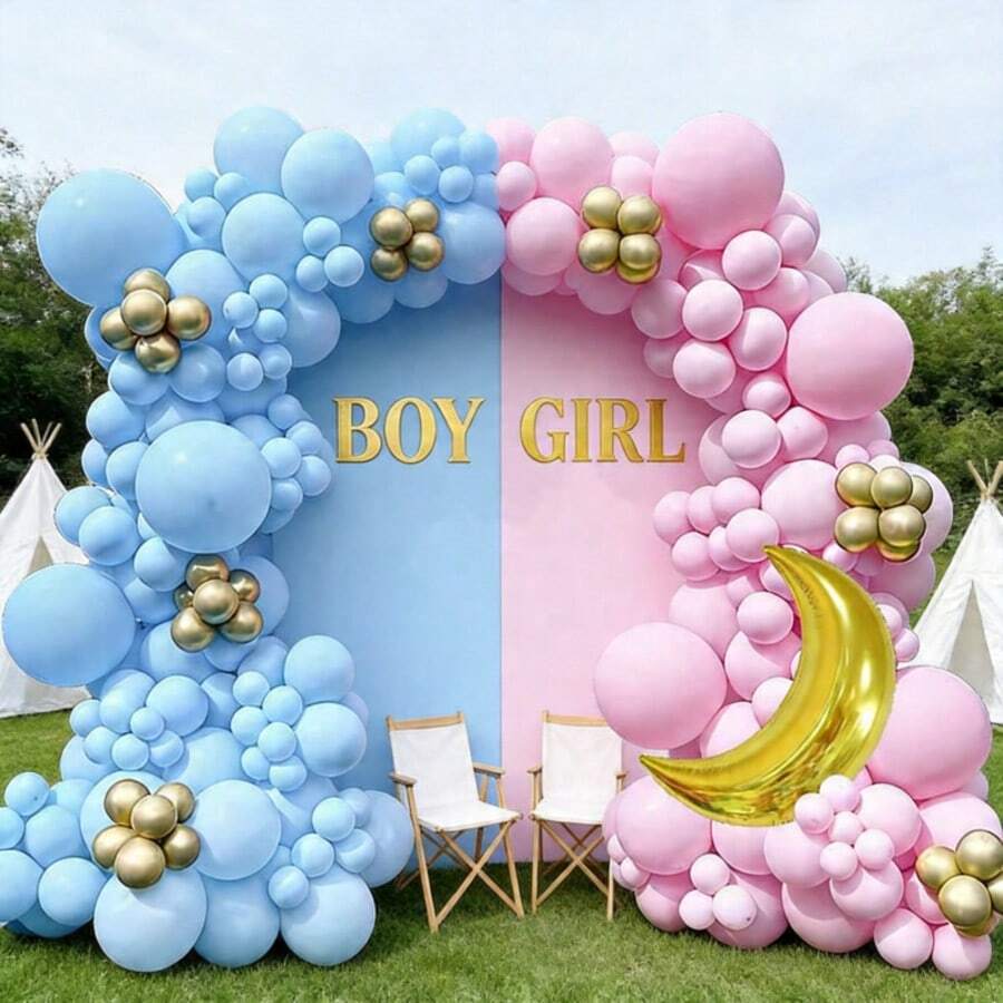 122Pcs Gender Reveal Balloon Garland Kit Blue Pink Gold Moon Balloon Arch Kit For BabyShower Gender Reveal Party Decorations