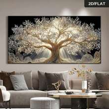 2D/FLAT 1pc Frameless Wall Art,Modern Abstract Tree Of Life Canvas Painting - Snow-Covered Tree Of Life Poster, Modern Minimalist Style Art Print, Realistic Roots And Leaves, Natural Inspiration Home Decor - Design 02 - View 1