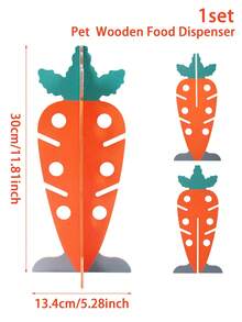 1 Set Carrot Shaped Wooden Pet Food Dispenser, Suitable For Rabbits/Guinea Pigs/Hamsters/Cats, Decorative Pet Feeder, Interactive Feeding Station For Vegetables/Hay/Leaves, Detachable Vegetable Rack, Small Animal Feeding Supplies, Great Gift For Pet Owners - D - View 5