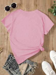 Women's Oversized Red Summer T-Shirt With  Face And Peace Sign Print. Casual Red Short-Sleeved T-Shirt With  Face, Ideal For Cool Summer Looks. - YH463-粉紅色 - 查看 3