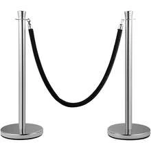 VEVOR Crowd Control Stanchion, Set Of 2 Pieces Stanchion Set, Stanchion Set With 5 Ft/1.5 M Black Velvet Rope, Silver Crowd Control Barrier With Sturdy Concrete And Metal Base - Easy Connect Assembly - 5 Ft/1.5 M - View 9
