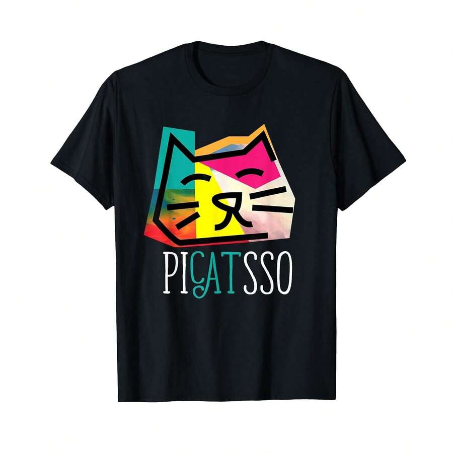 Camiseta unisex de manga corta, Artista I Profesor de Arte I Picassó I Camiseta divertida de gato abstracto, camisetas para hombre, Spiderman, , camisetas para mujer, romwe hombre, boho chic, regalos para profesores, camisetas para mujer, atuendos curvos para hombre, y2k - Negro - Ver 1