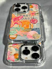 1个金属边框透明橙色海星贝壳图案手机壳，适用于 16 Pro Max、17/16/15/14 Plus、13/12/11、Air - 彩色 - 查看 2