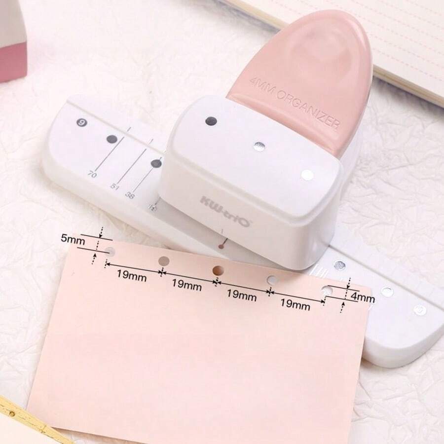 1pc Heart/Round/Square Paper Punch, Suitable For School, Office, Home Use - Pink Round Hole, 4mm Diameter - View 1