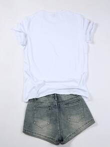 Camiseta de mujer con estampado de letras Reina de Todo y dorada, camiseta casual de manga corta y cuello redondo fácil de usar para primavera y verano, para mujer - Blanco - Ver 2