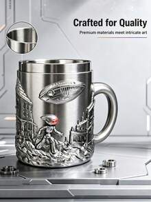 1pc 3D Alien Relief Rainbow Gradient Mug, 304 Stainless Steel Inner, Creative UFO City Landscape Design Cup, Perfect Gift For Space Enthusiasts, Suitable For Home And Office Use - Sci-fi Mug - View 8