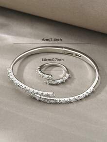 Bộ vòng tay bạc, chất liệu bạch kim đồng khảm đá Zirconia, thích hợp cho các buổi gặp gỡ hàng ngày, hẹn hò, tiệc tùng, làm quà tặng. - Bạc - Xem 4