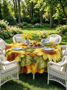 1/2pcs Tablecloth, Sunflower Pattern Polyester Tablecloth, Countryside Style Dining Table Decor, Suitable For Kitchen, Dining Room, Coffee Table, Picnic, Camping, Farmhouse Home Decor, Square Or Round Shape, Multi-Scenario Table Protection, Holiday Atmosphere Embellishment - Multicolor - View 5