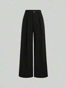 Pantalones anchos plegados con estampado jacquard elegante vintage para mujer, otoño/invierno - Negro - Ver 6