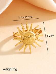 1 pieza Anillo abierto minimalista con forma de sol, chapado en oro de 18K de acero inoxidable, adecuado para uso diario, fiestas y eventos de mujeres - Dorado - Ver 2