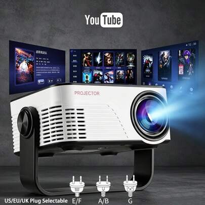 MOMAN Máy chiếu bỏ túi siêu nhỏ gọn 2026, trọng lượng 202g, độ phân giải HD, tích hợp loa, WiFi, âm thanh USB, rạp chiếu phim tại nhà, dành cho điện thoại, máy tính xách tay, đầu DVD, nhiều tùy chọn cắm điện.